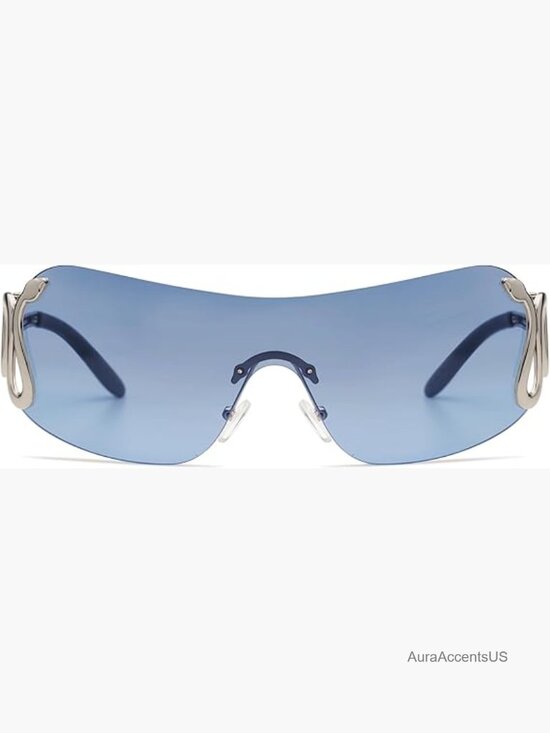 Rimless Y2K Oversized Wrap Around Sunglasses Snake Shades